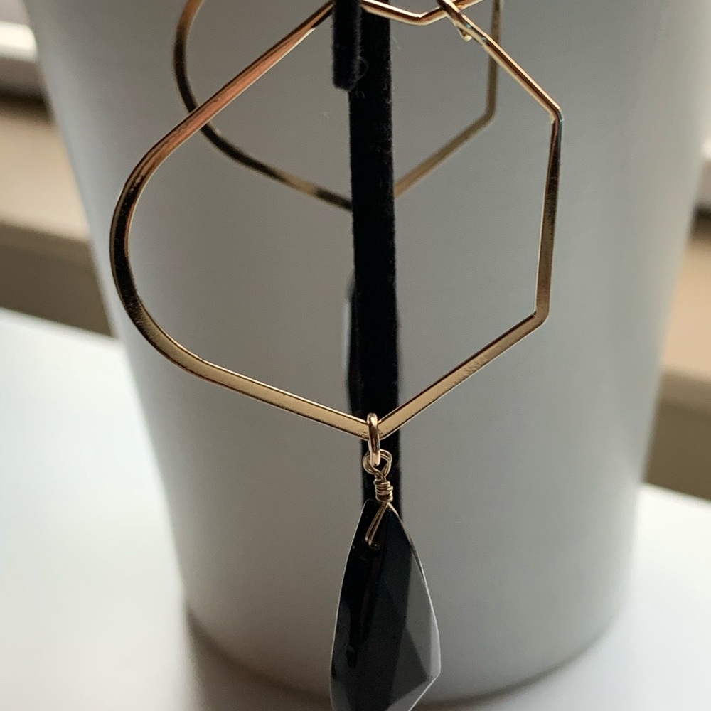 Gold & Black Stone Earrings/ Green & Gold